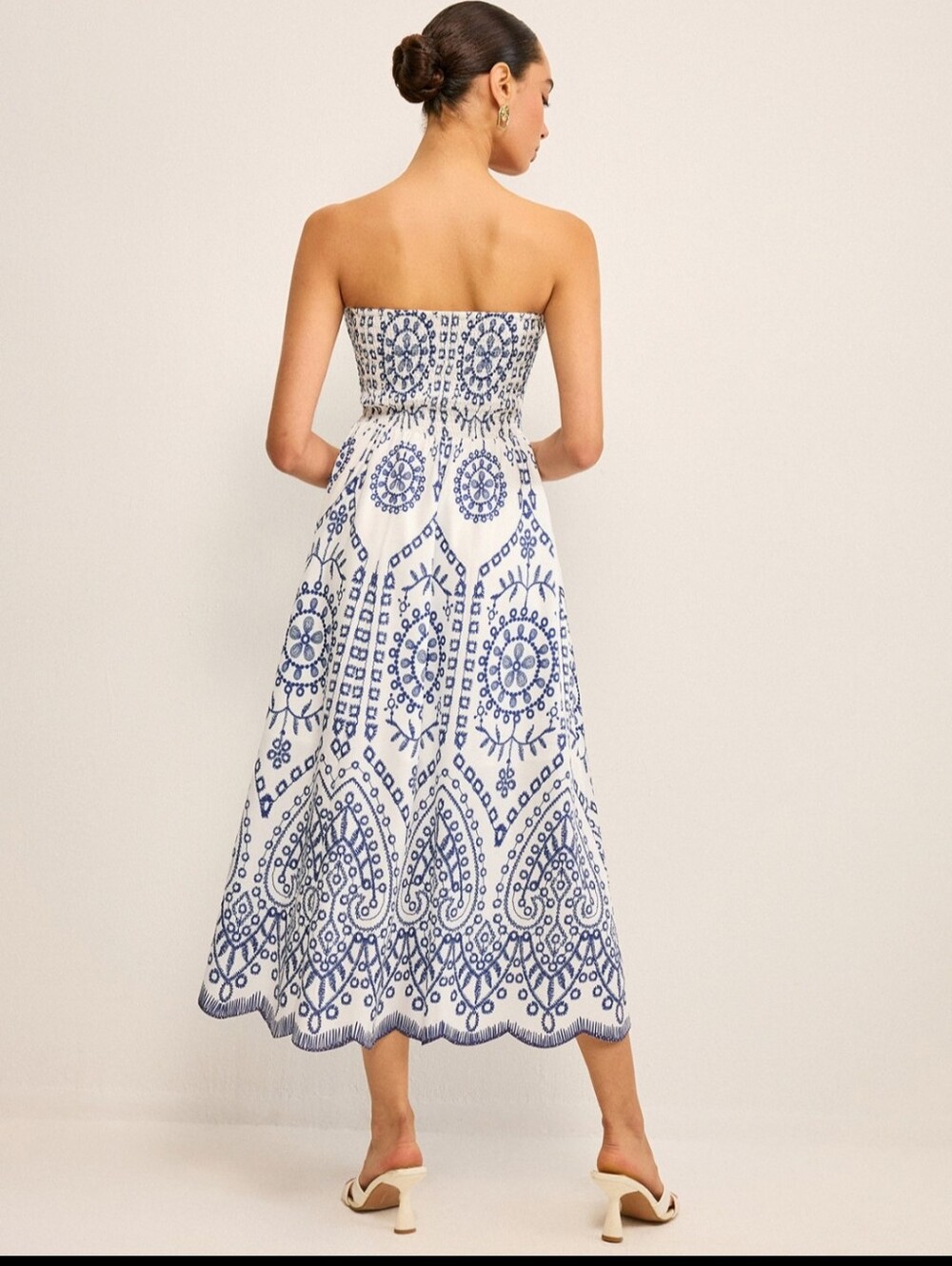 Commense White and Blue Strapless Midi Dress - Picture 2 of 3